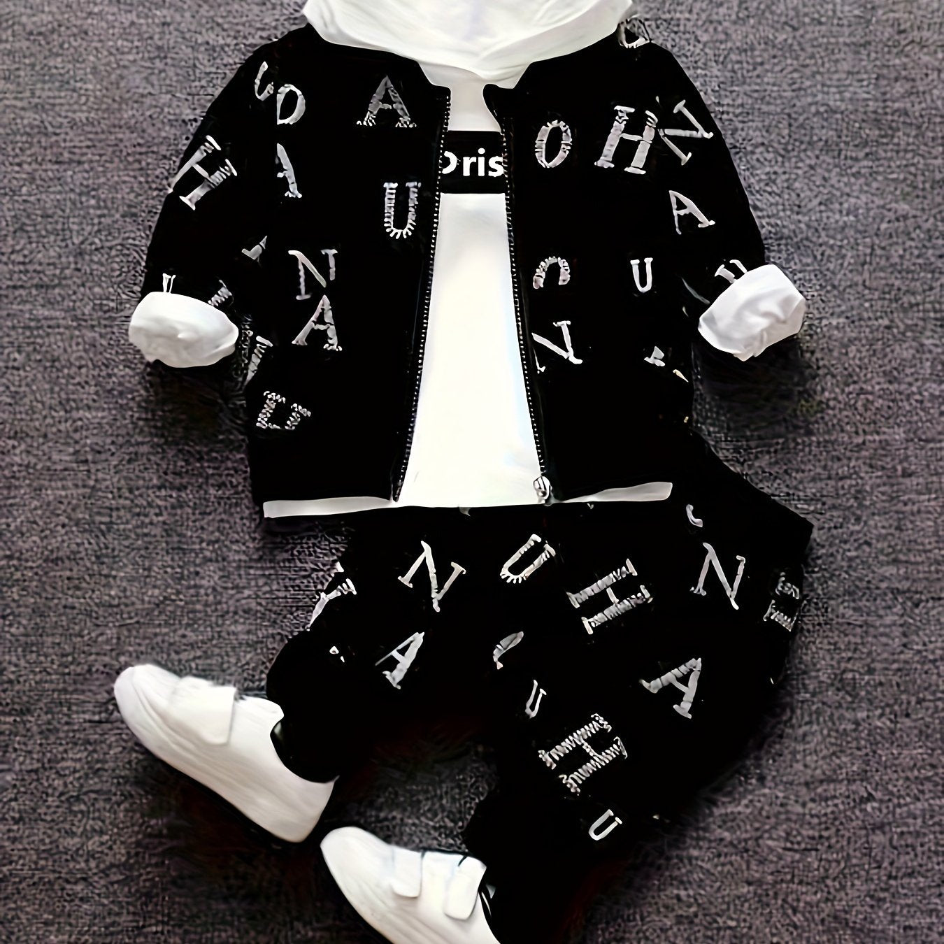 Boys Long Sleeve Alphabet Print Suit 3-Piece Spring Fall Casual Clothing
