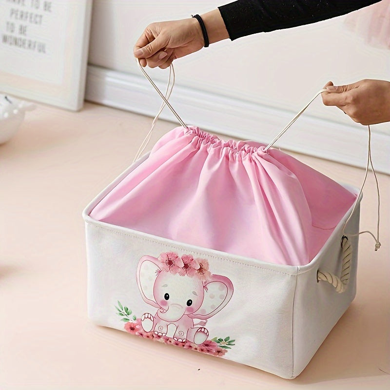 Pink Elephant Laundry Hamper and Storage Bins Foldable Textile Nursery Playroom