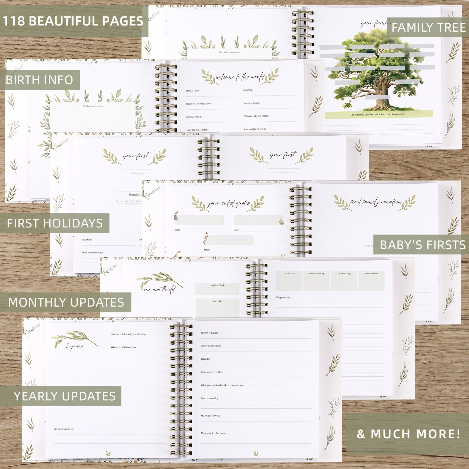 1-qismli Xotira Kitobi O'g'il yoki Qizlar Uchun - Birinchi 5 Yil Jurnali - Genderga Nisbatan Neytral Sovg'a - Yangi Ota-Onalar Uchun Scrapbook yoki Foto Albom - Tug'ilishdan 5 Yoshgacha Har Bir Muvofiqlikni Qayd Etish.