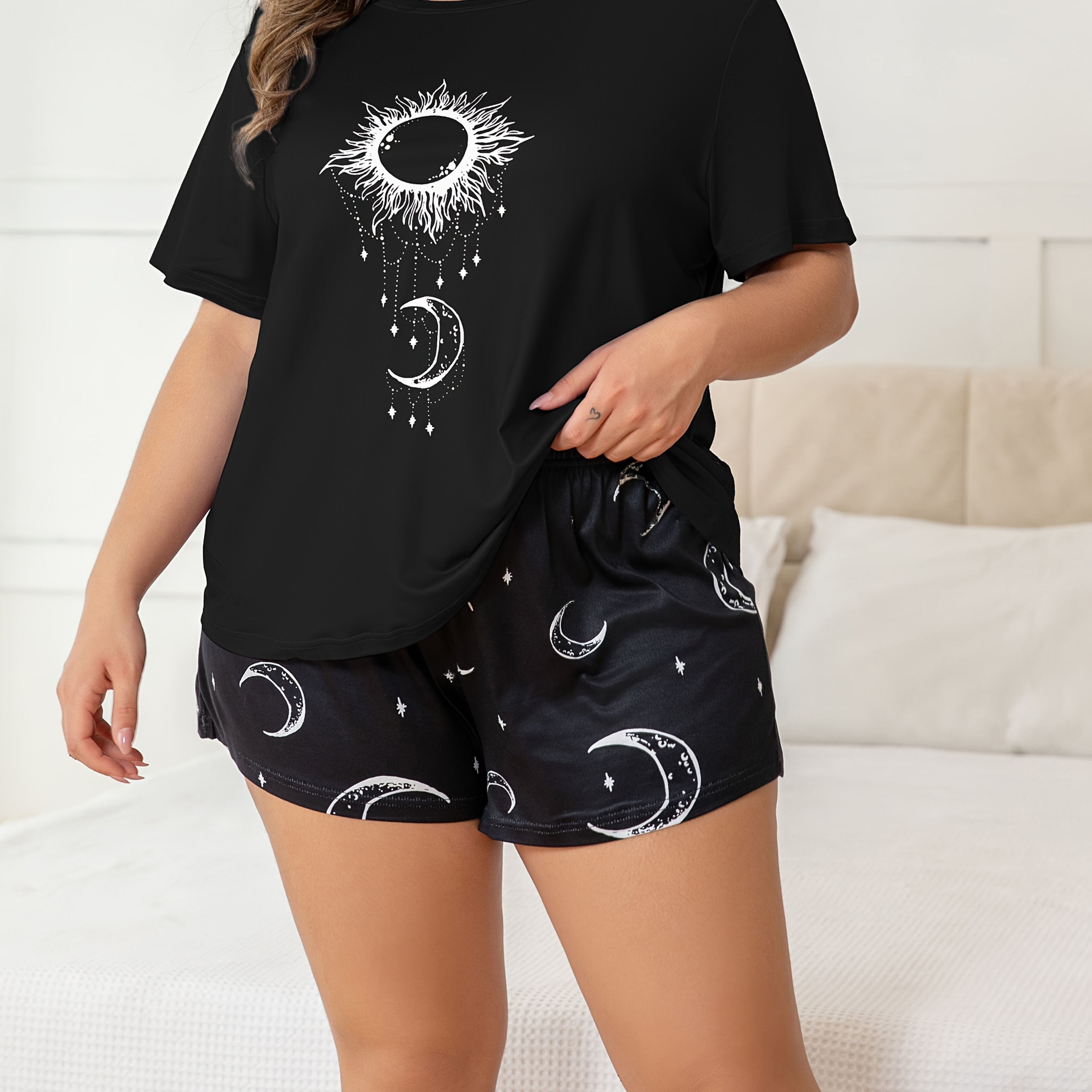 Plus Size Women's Cotton Lounge Set Starry Sky Print Comfortable Sleepwear