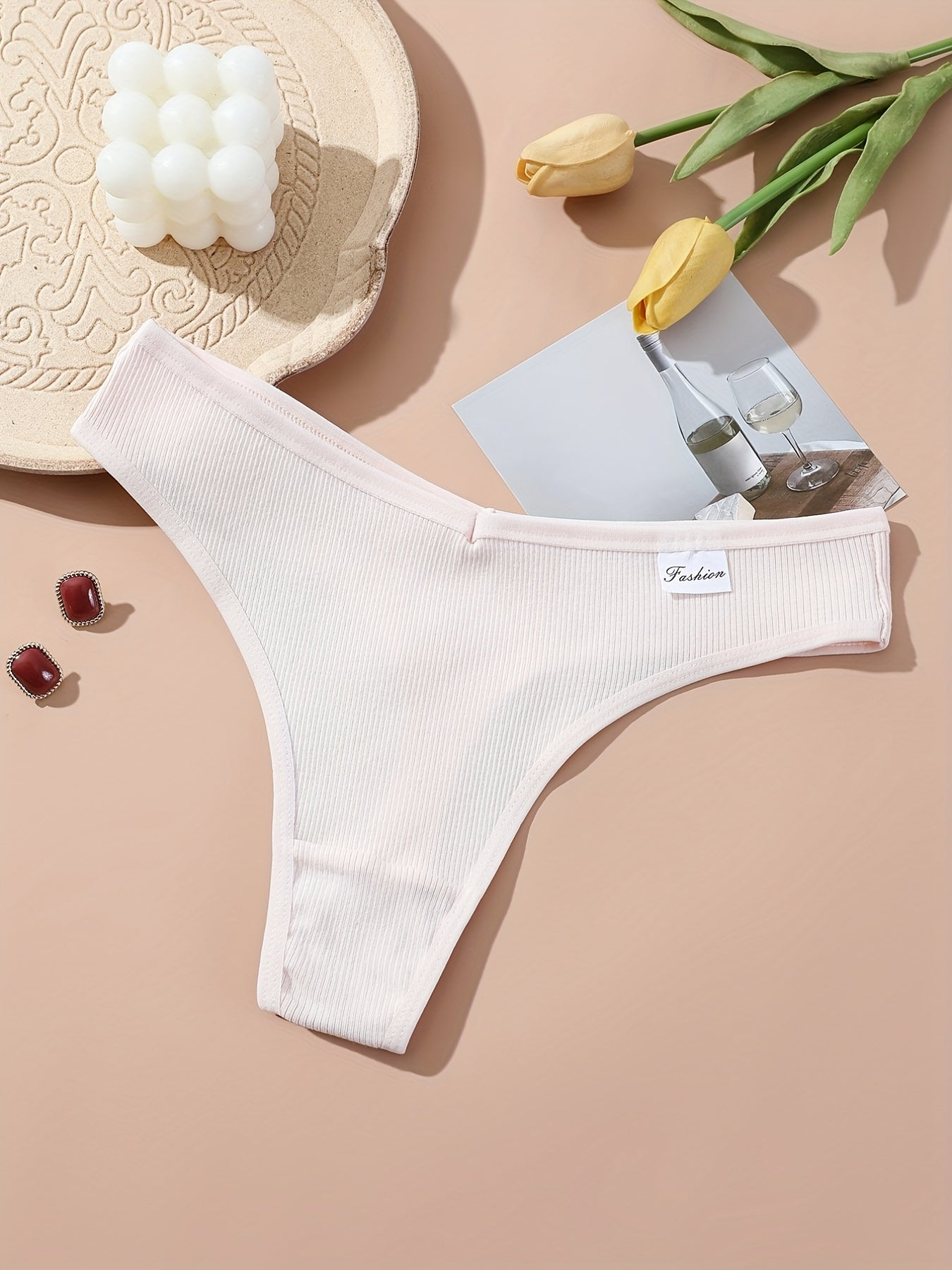 Pack de 5 tangas de cintura baja con costura acanalada para mujer y cómodas bragas sin costuras