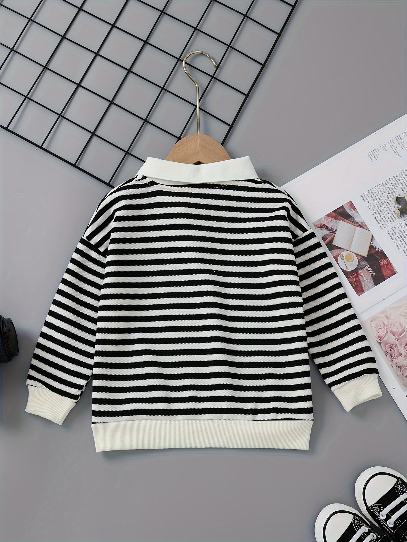 Kids Boys Striped Lapel Top Casual Spring Fall Woven Polyester