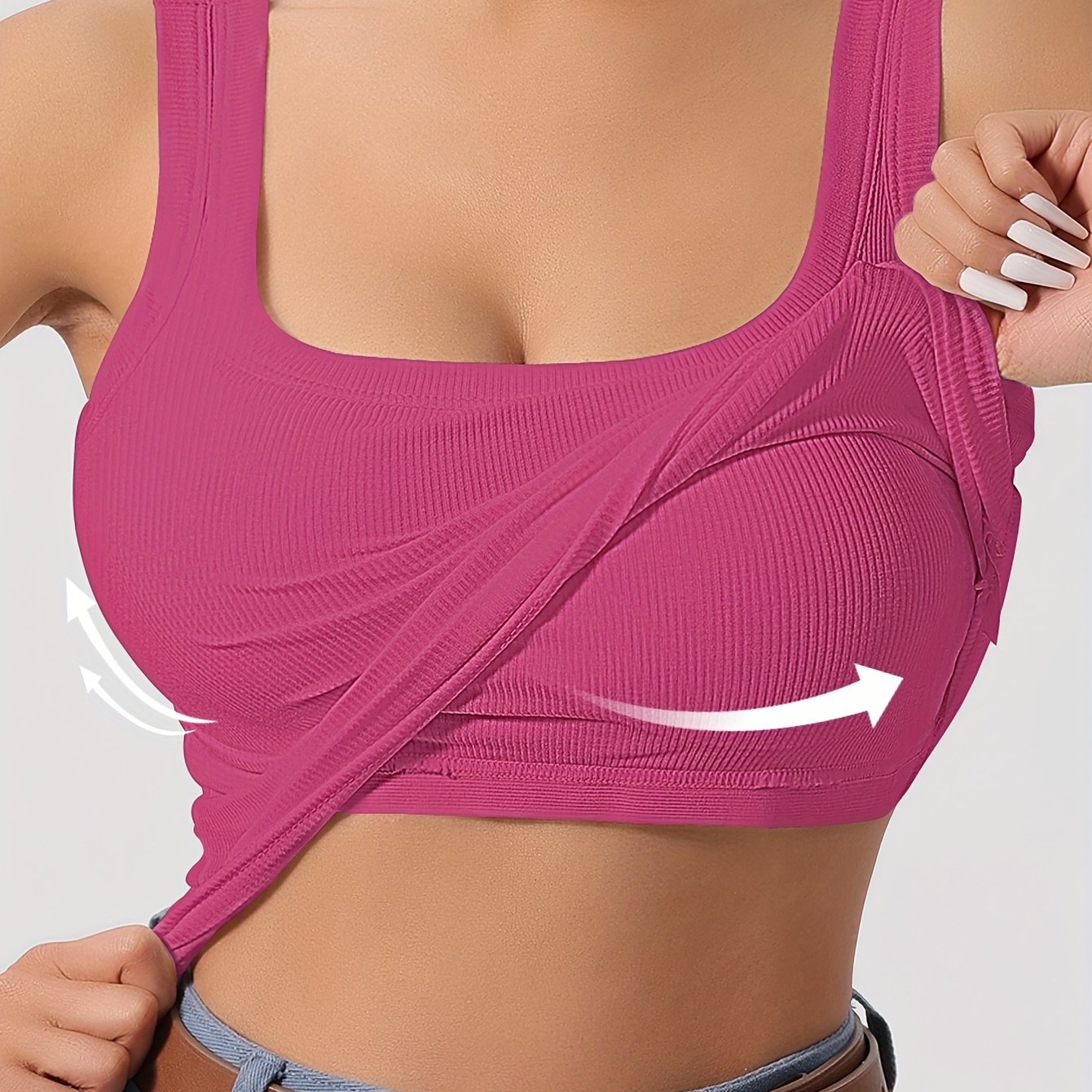 Square Neck Ribbed Tank Top with Removable Chest Pad for All Occasions