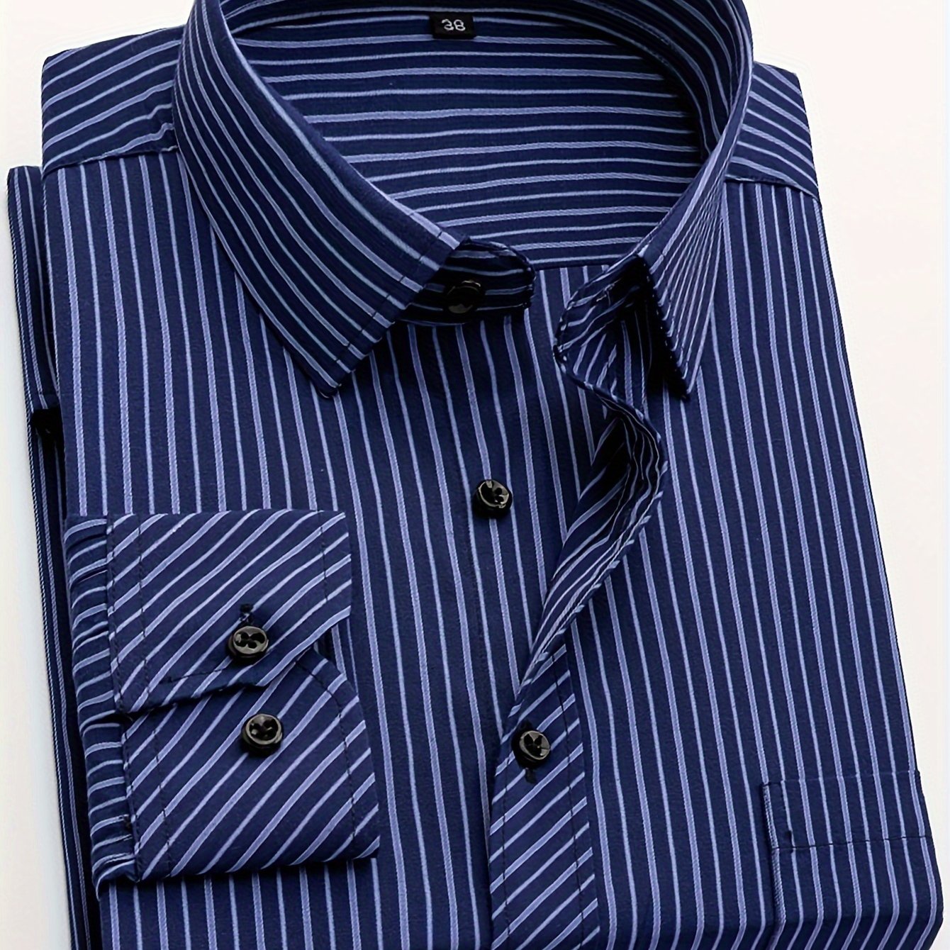 Men's Business Casual Long Sleeve Striped Shirt with Buttons and Lapel Collar