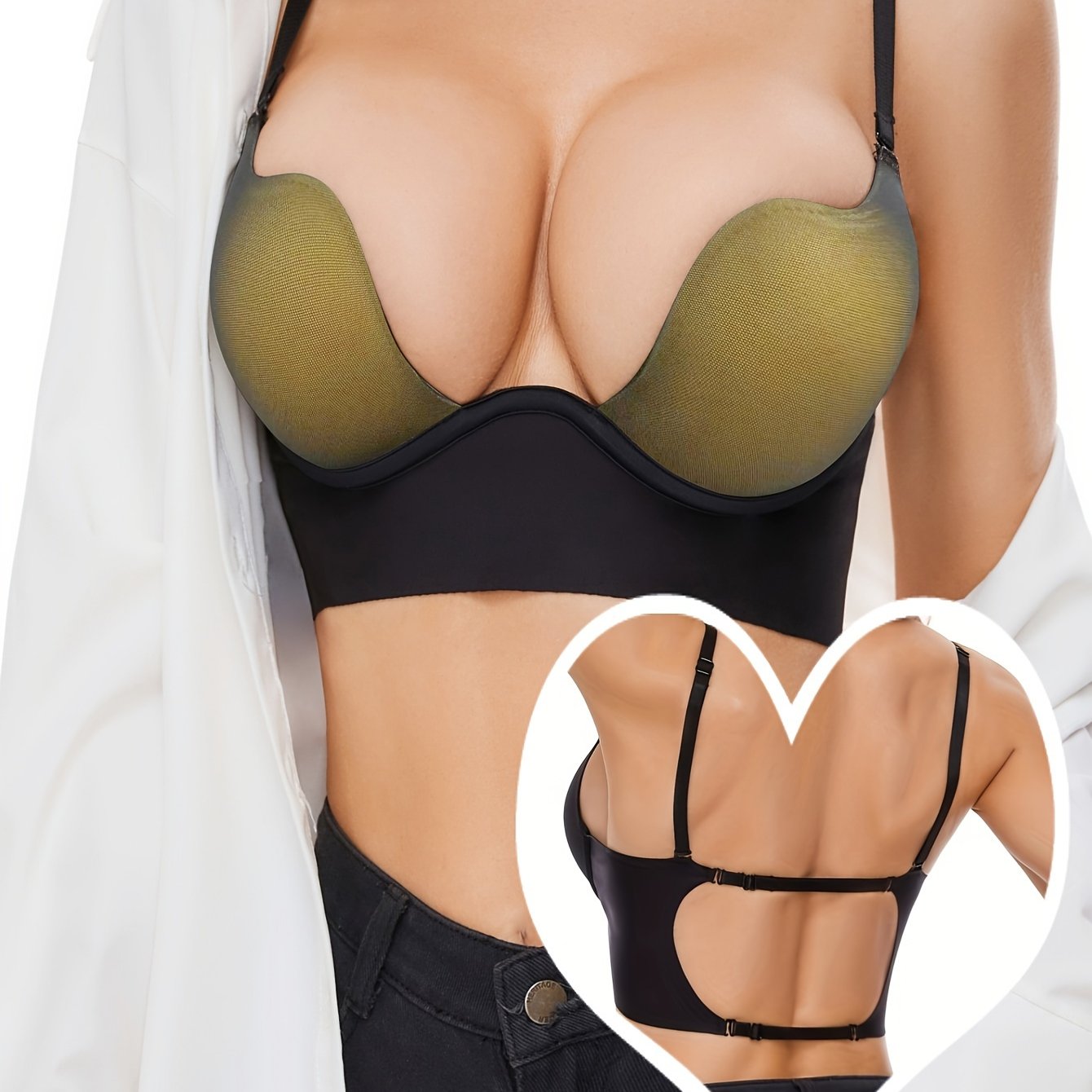 Women’s Deep V Backless Cami Bra with Transparent Straps Sexy and Comfortable