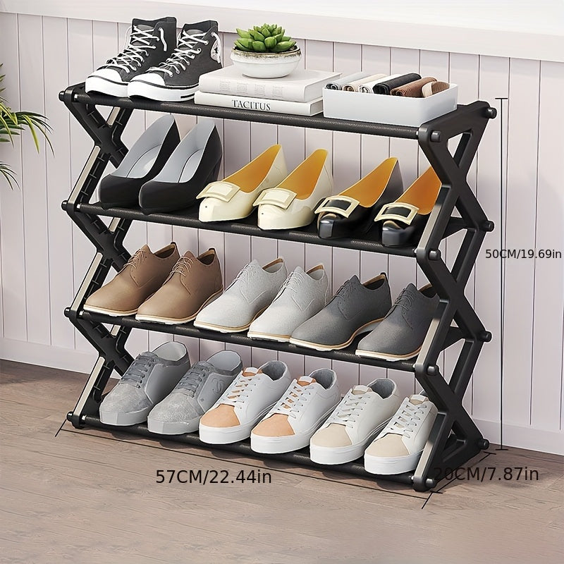 No Assembly Freestanding Plastic Shoe Rack 4 Tiers Black Metal Storage Organizer