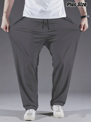 Pantalones deportivos casuales para hombre de talla grande en negro, de poliéster, ligeros, de secado rápido y transpirables