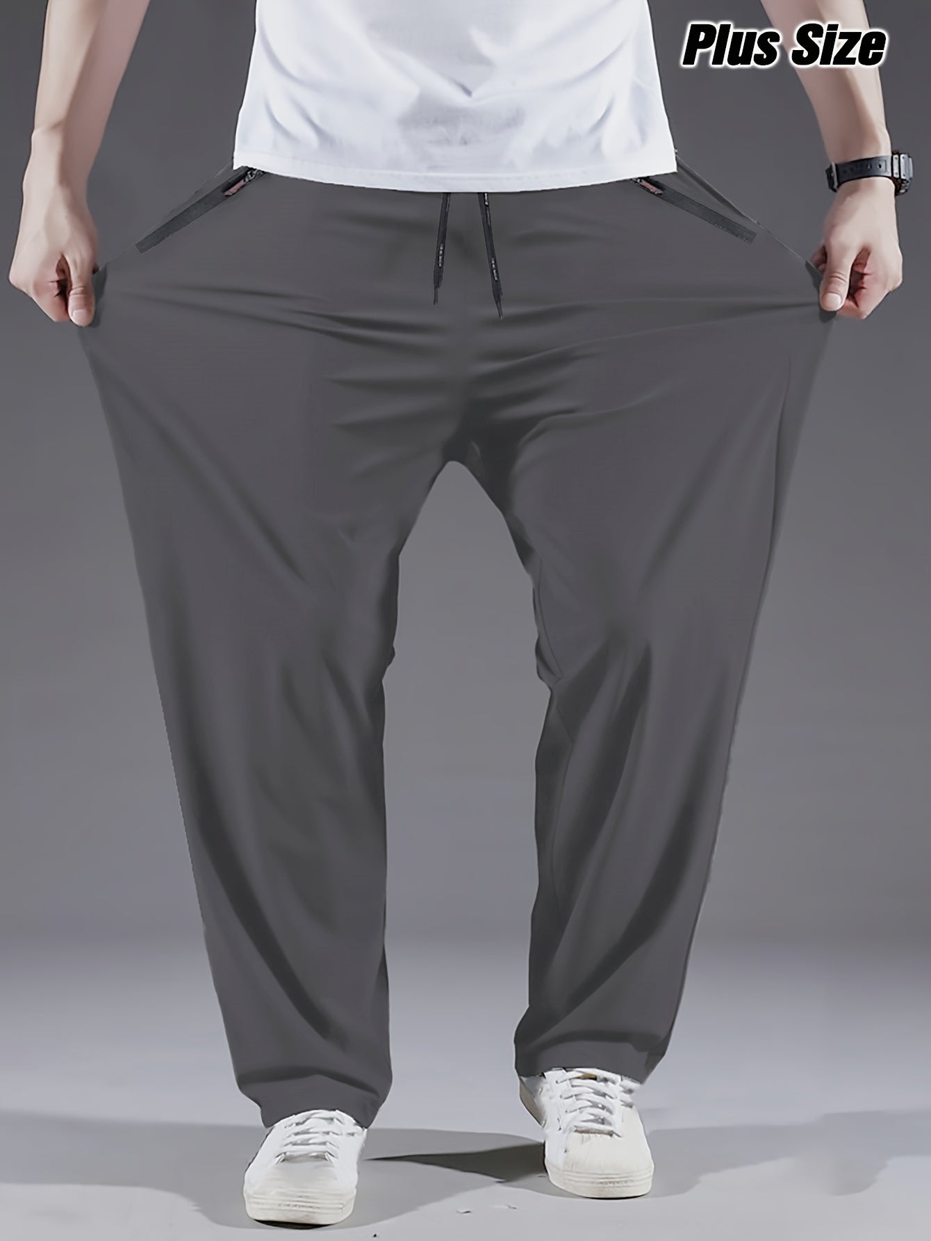 Pantalones deportivos casuales para hombre de talla grande en negro, de poliéster, ligeros, de secado rápido y transpirables