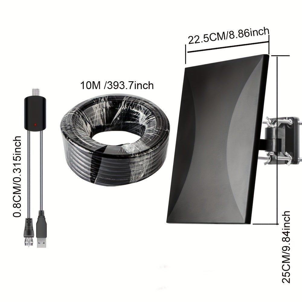 150+ mil masofaga ega, 4K/1080P qo‘llab-quvvatlaydigan va oson o‘rnatiladigan yuqori aniqlikdagi ochiq TV antennasi. Yuqori kuchlanishli amplifikatör va 10.06 metrli koaksial kabelni o‘z ichiga oladi.