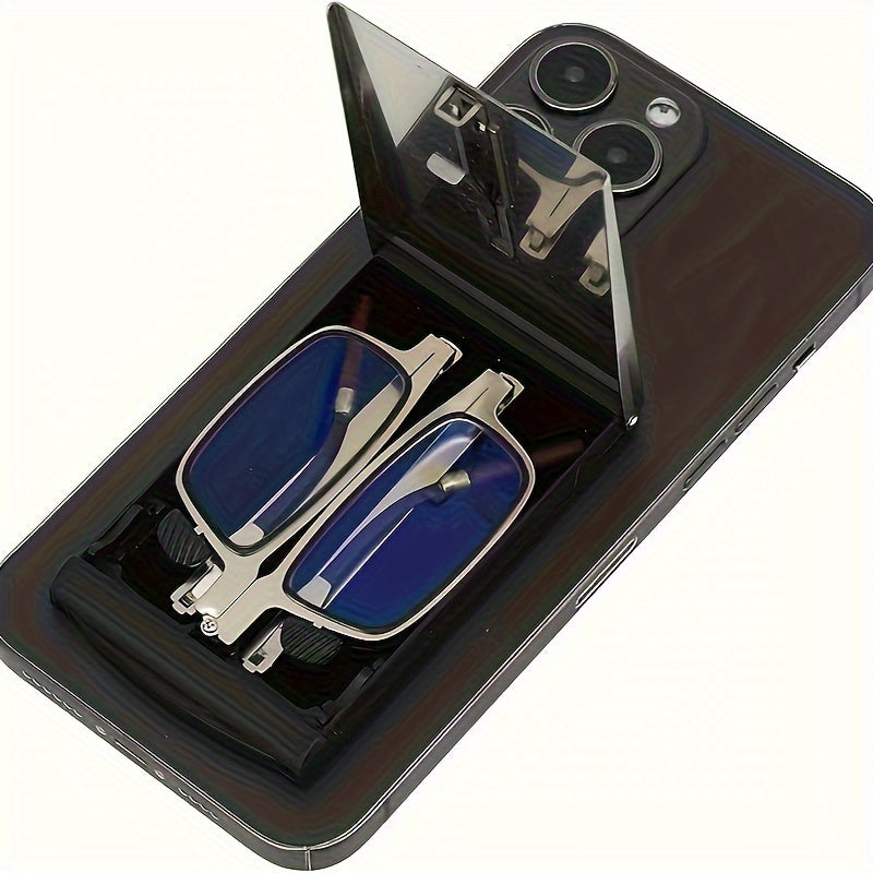 Foldable Reading Glasses with Smartphone Attachment Ultra-Thin Metal Frame Anti-Blue Light HD Lenses for Men Women