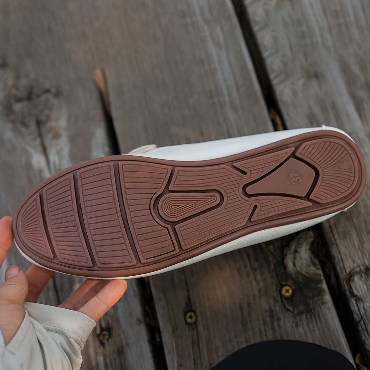 Women’s Faux Leather Slip-On Loafers with Crystal Accents Beige Non-Slip Sole