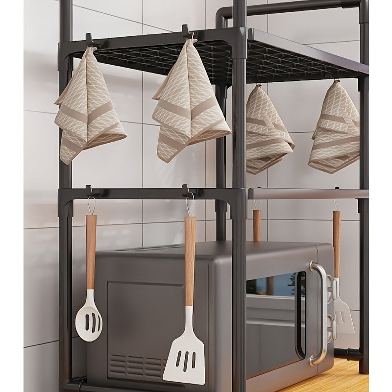 Square TPU Kitchen Organizer Rack with Hooks for Microwave Oven Spice Toaster Storage