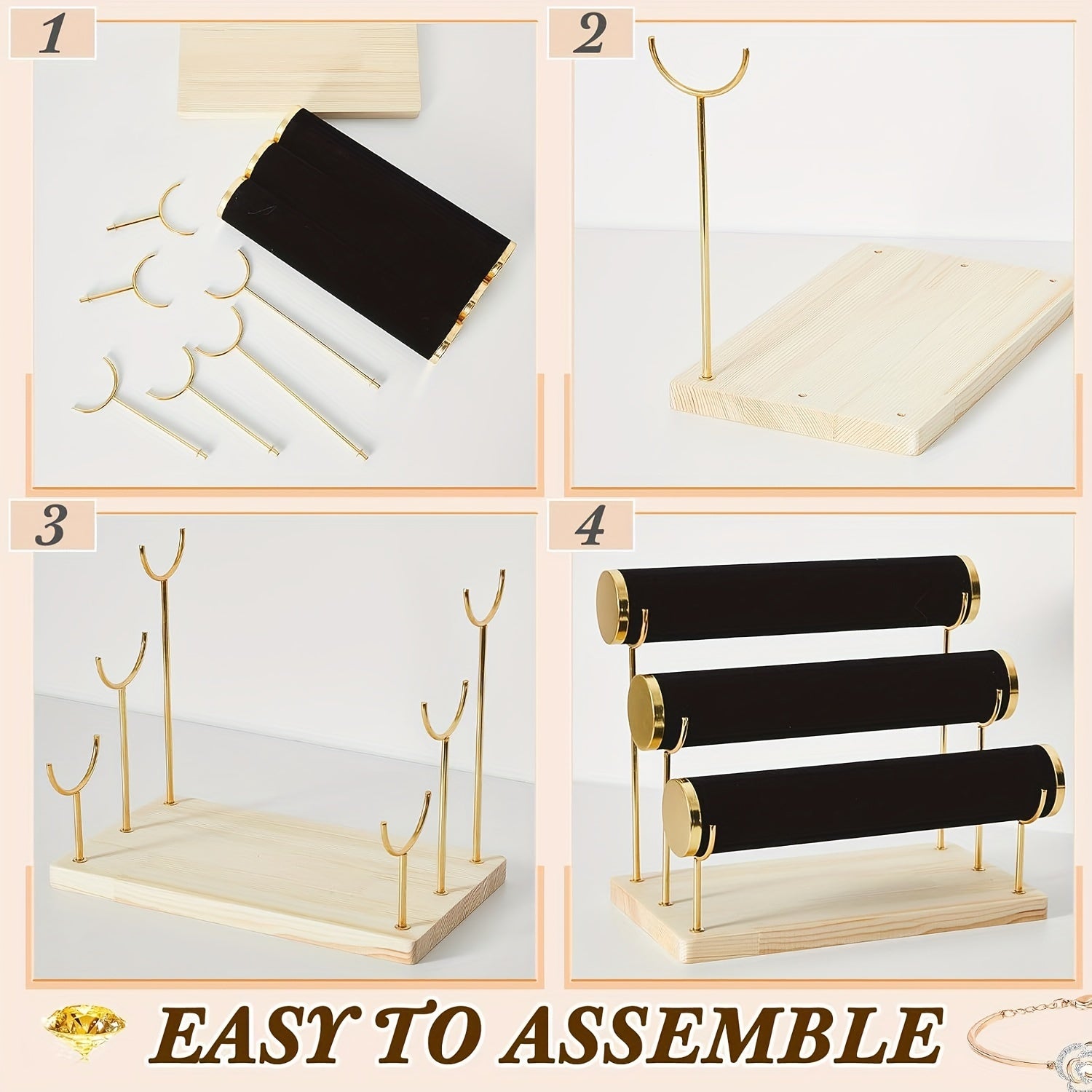 Bracelet Organizer with Removable Tiered Holder and Velvet Display Rack