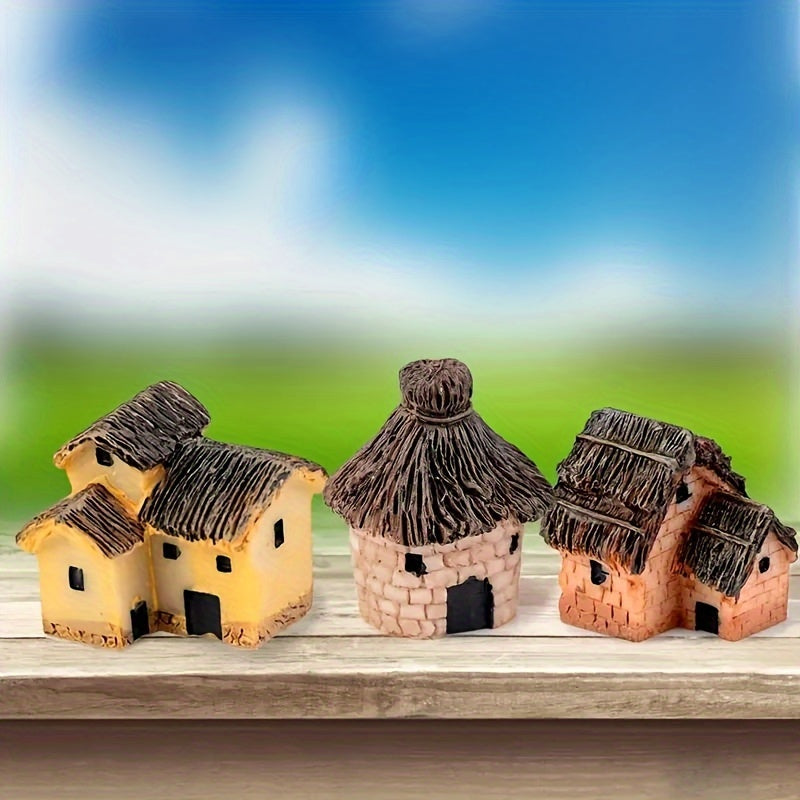 Juego de 6 estatuas de casas en miniatura de resina para jardines de hadas, bonsáis y decoración de suculentas