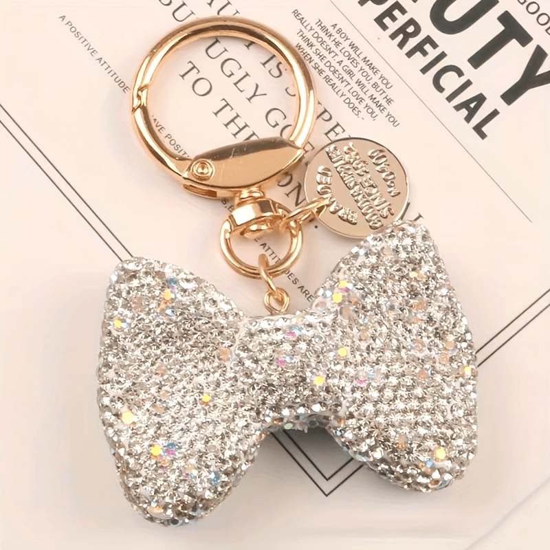 Llavero anillo de oro con lazo de rhinestone para bolsos y decoración de coche para mujeres