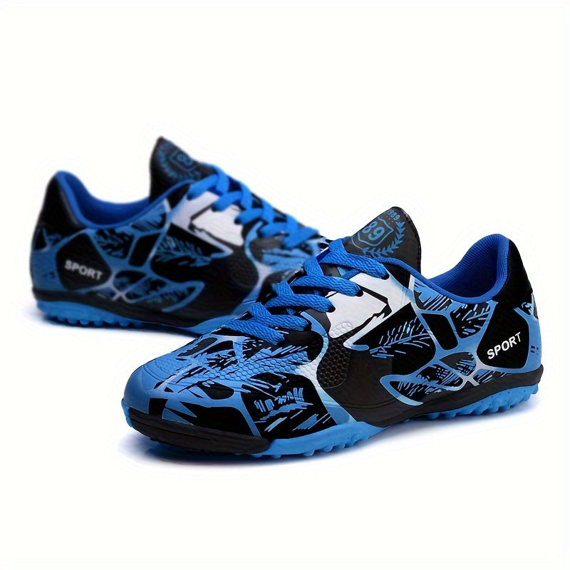 Youth Soccer Cleats for Boys Black Red Lace-Up Rubber Sole EVA Insole