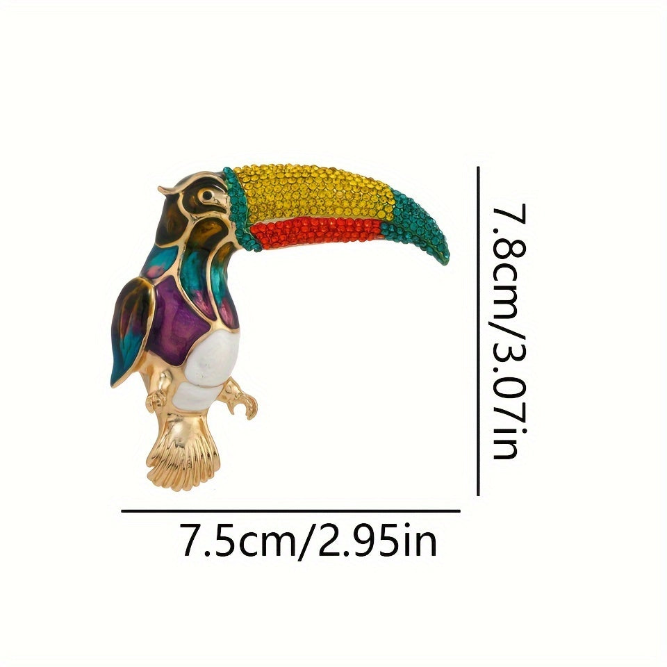 Antique Enamel Parrot Brooch with Rhinestones Oversized Bird Pin for Jackets