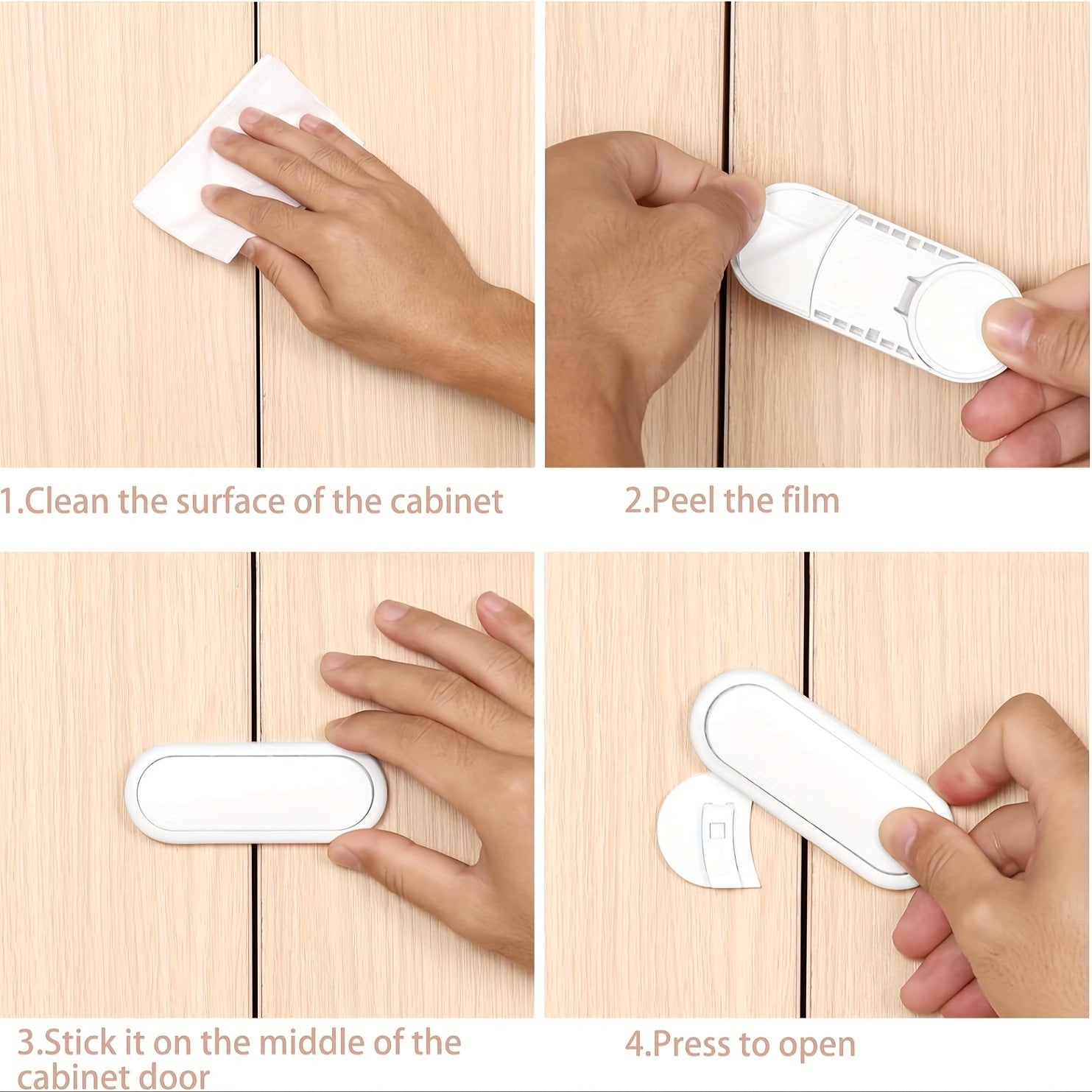 Set of 8 White Child Safety Locks for Cabinets and Drawers with Adhesive Tape