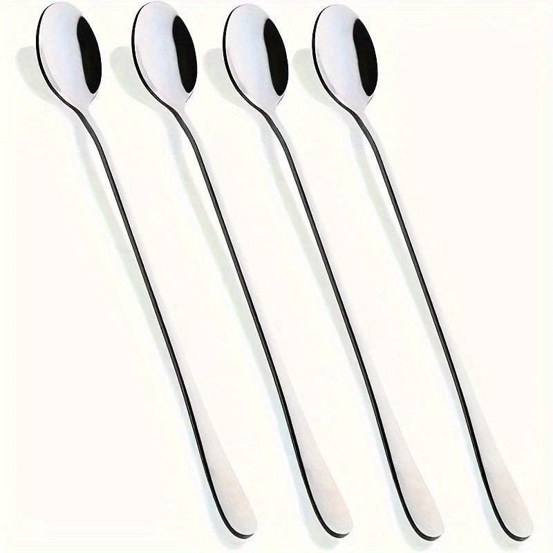 Set of 10 Stainless Steel Long-Handled Kitchen Spoons for Cooking and Serving