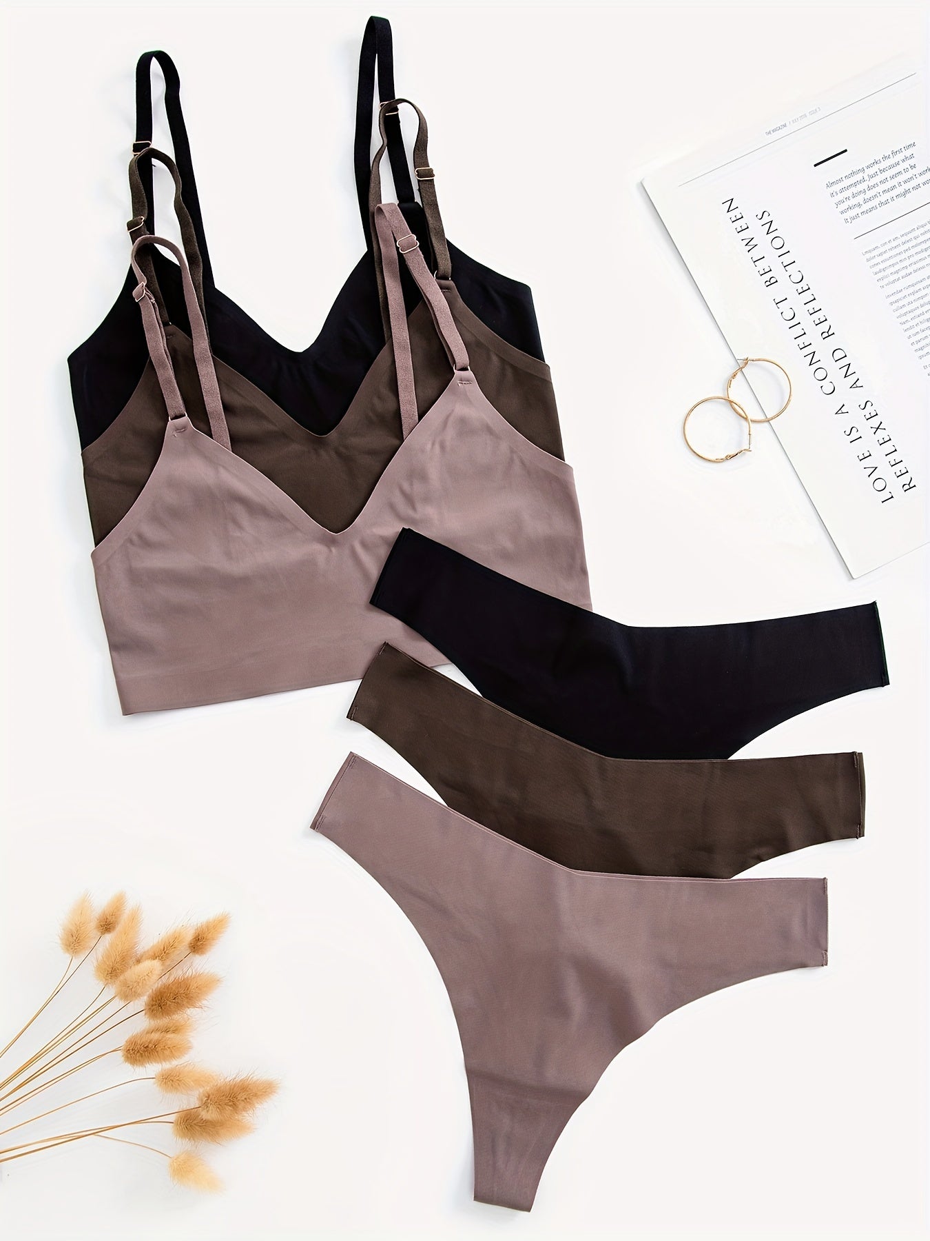 Seamless Lingerie Set for Women 3-Piece Bra and Thong Underwear