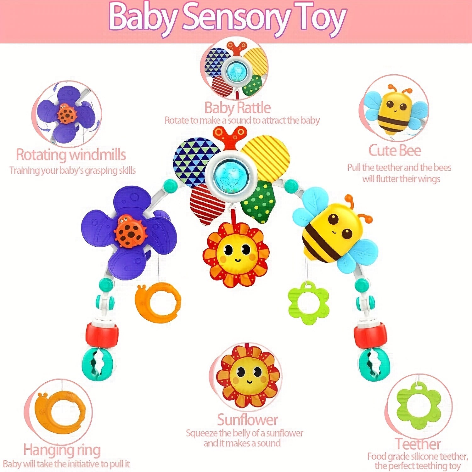 Baby Activity Toy Arch for Cribs and Car Seats with Sensory Toys and Accessories