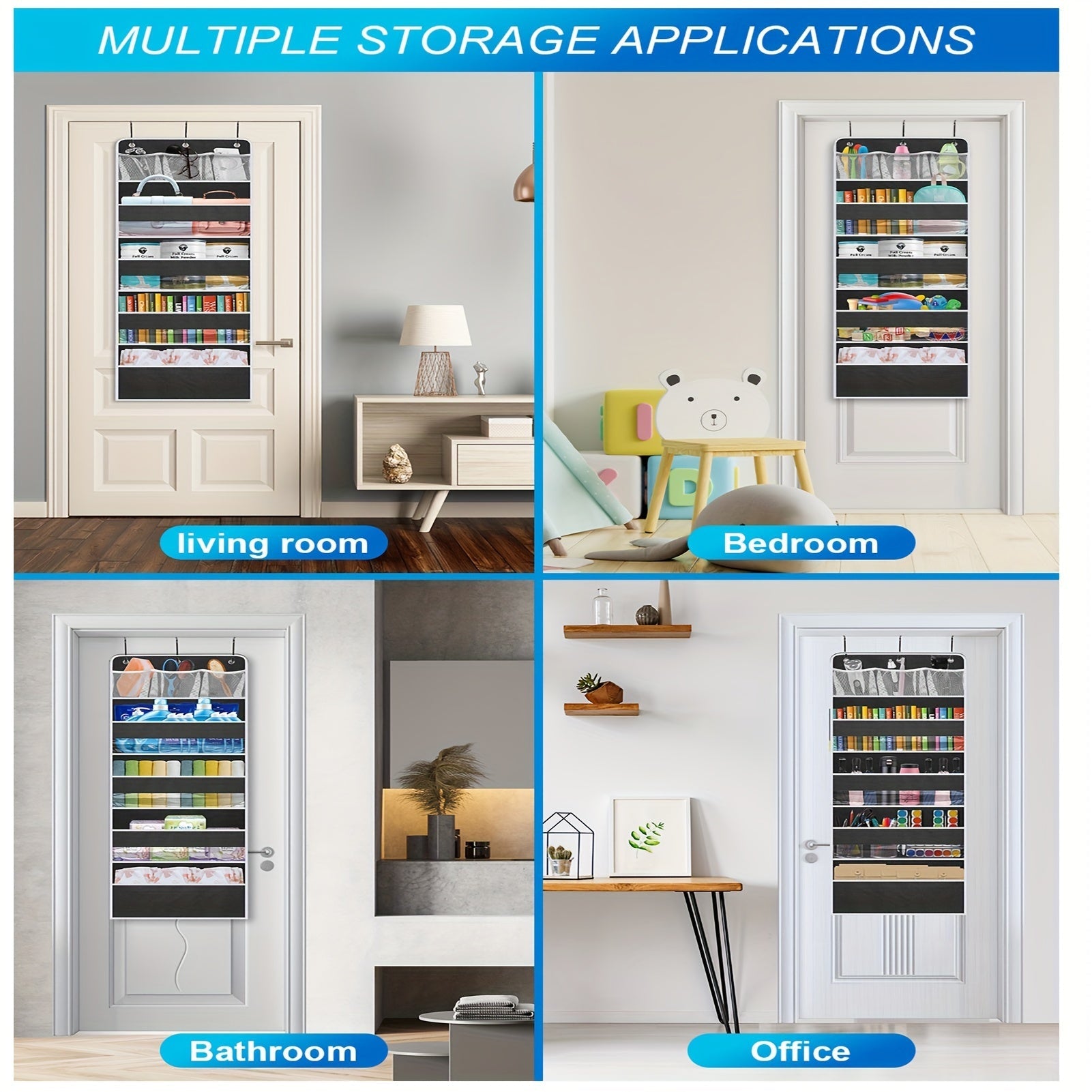 Over-the-Door Organizer with 5 Bins and 10 Side Pockets for Bathroom and Bedroom Storage