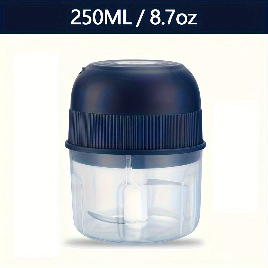 250ml USB qayta to'ldiriladigan mini sarimsoq maydalagich, zanglamaydigan po'latdan yasalgan pichoq bilan, zanjabil va sabzavotlar uchun