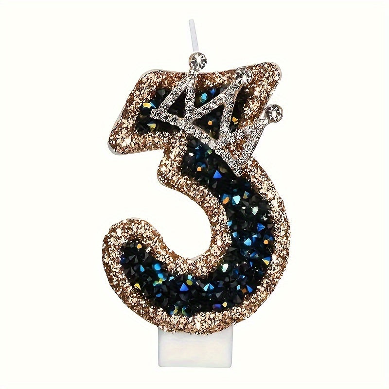 Large Birthday Cake Candles with Crown Metallic Powder Sparkling Number Candles for Kids and Weddings