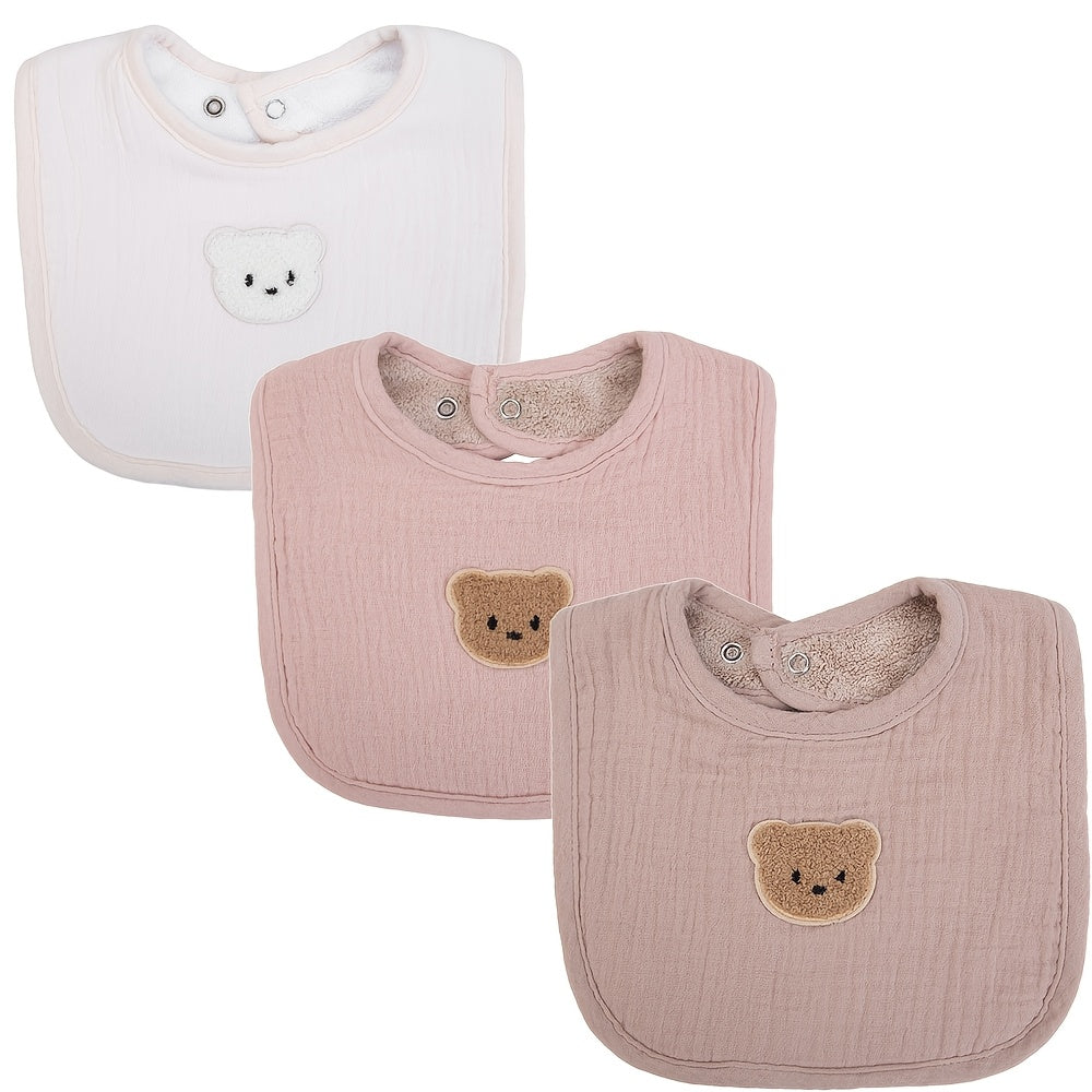Set of 3 Baby Bibs for Newborns Waterproof Muslin Bibs with U-Absorbent Pockets for Feeding and Burping
