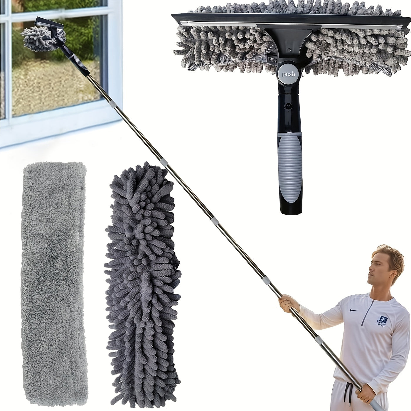 Yengil alyuminiy tayoq to'siq tozalagich, tortiladigan dizayn – mustahkam zanglamaydigan po'latdan yasalgan tutqich, o'rtacha cho'tka qattiqligi, tijorat tozalash uchun ideal