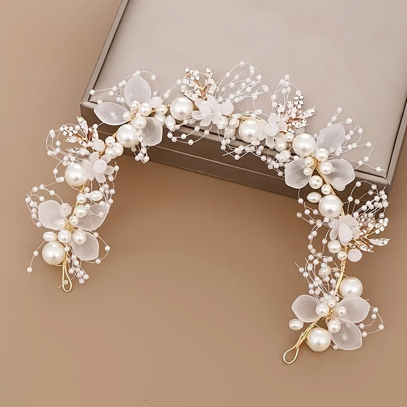 Faux Pearl Mesh Hairband for Bridal Wedding Headpiece Elegant Hair Accessories