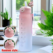 Gradient Water Bottle with Straw and Time Marker, Leakproof Sports Cup