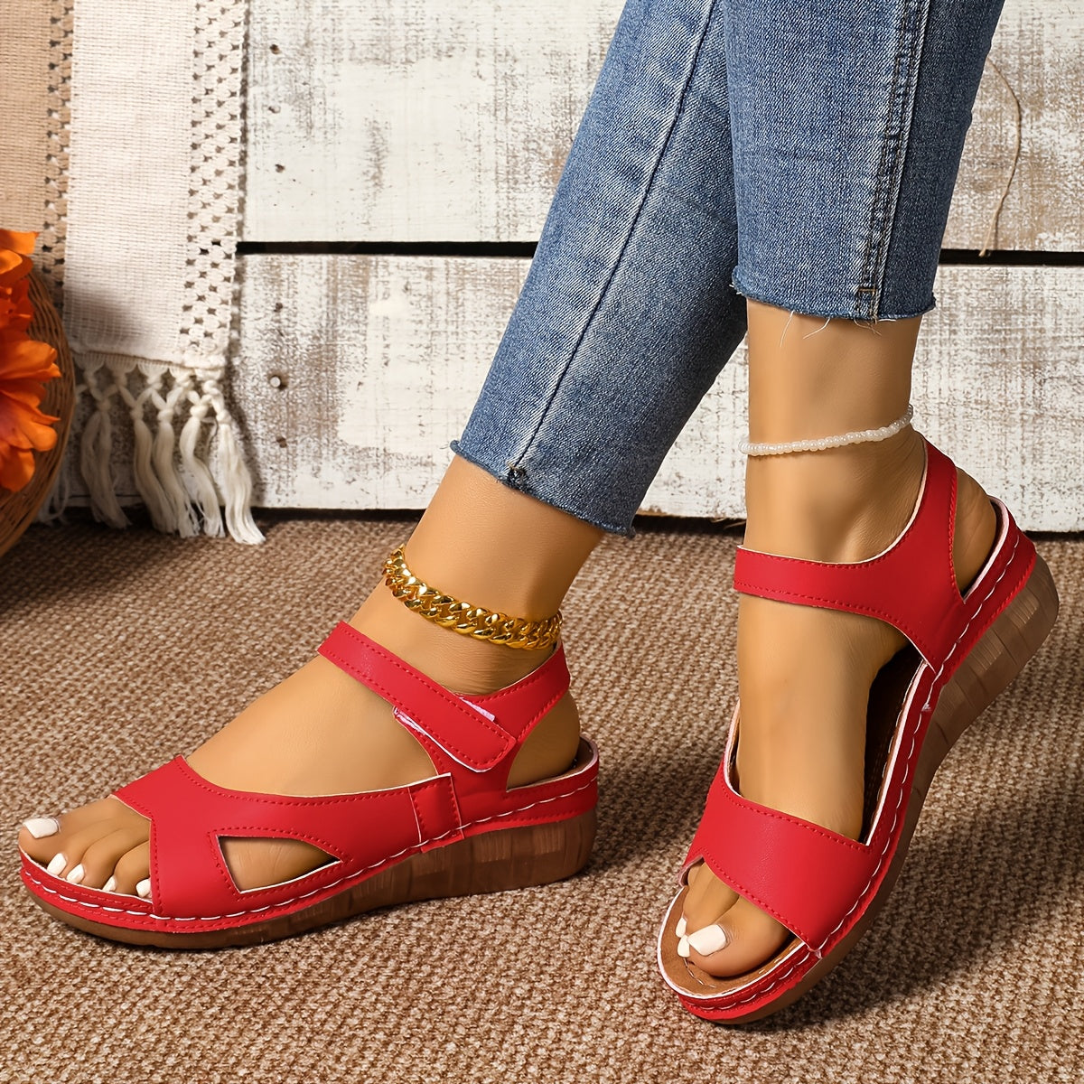 Women Wedge Sandals Open Toe Low Heel Man Made Materials