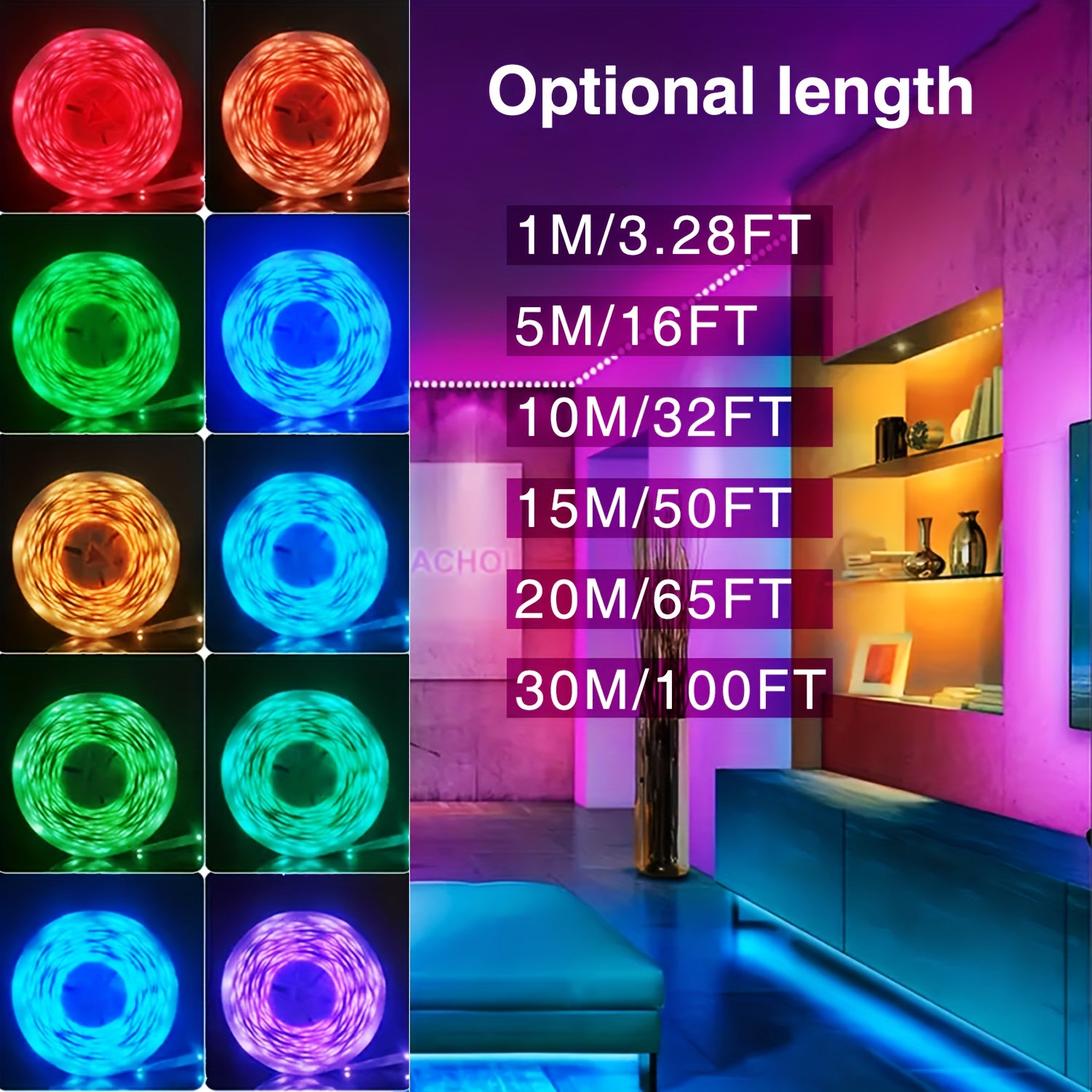 RGB LED Strip Lights 91.44cm to 30.48m USB Powered Infrared Sensor Color Adjustable