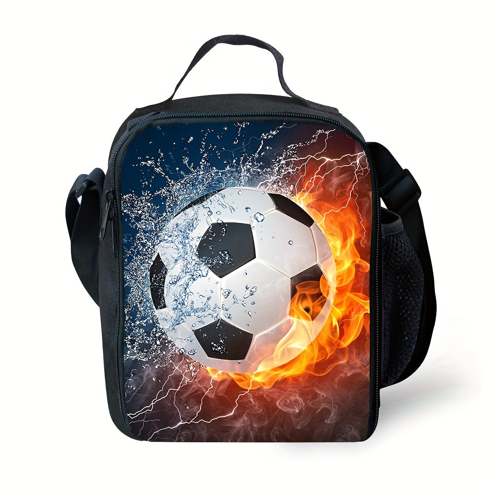 Bolsa de almuerzo con tema de fútbol aislada, a prueba de fugas, libre de látex, lavable a mano con bolsa de hielo para escuela y comedor