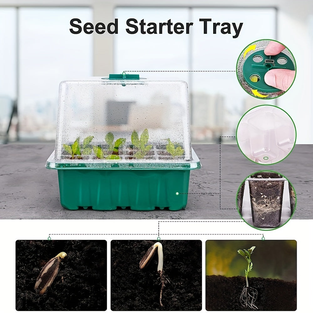 Complete Seed Starting Kit with 4/5/6 Pack Seedling Trays Grow Light Humidity Dome and Timer