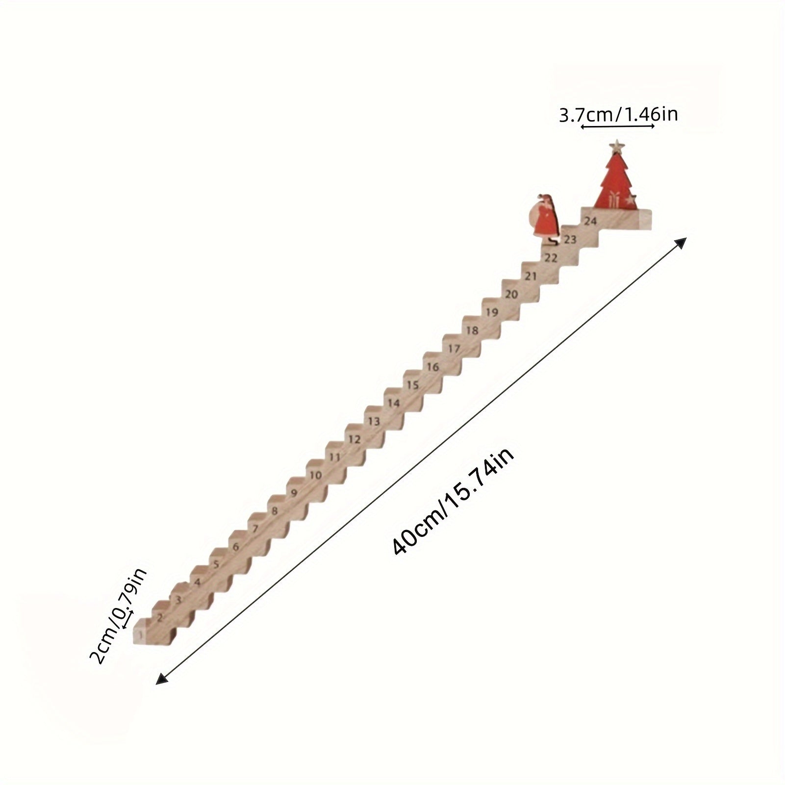 Wooden Christmas Advent Calendar with Santa, Stairs, Numbered Slots and Figurines
