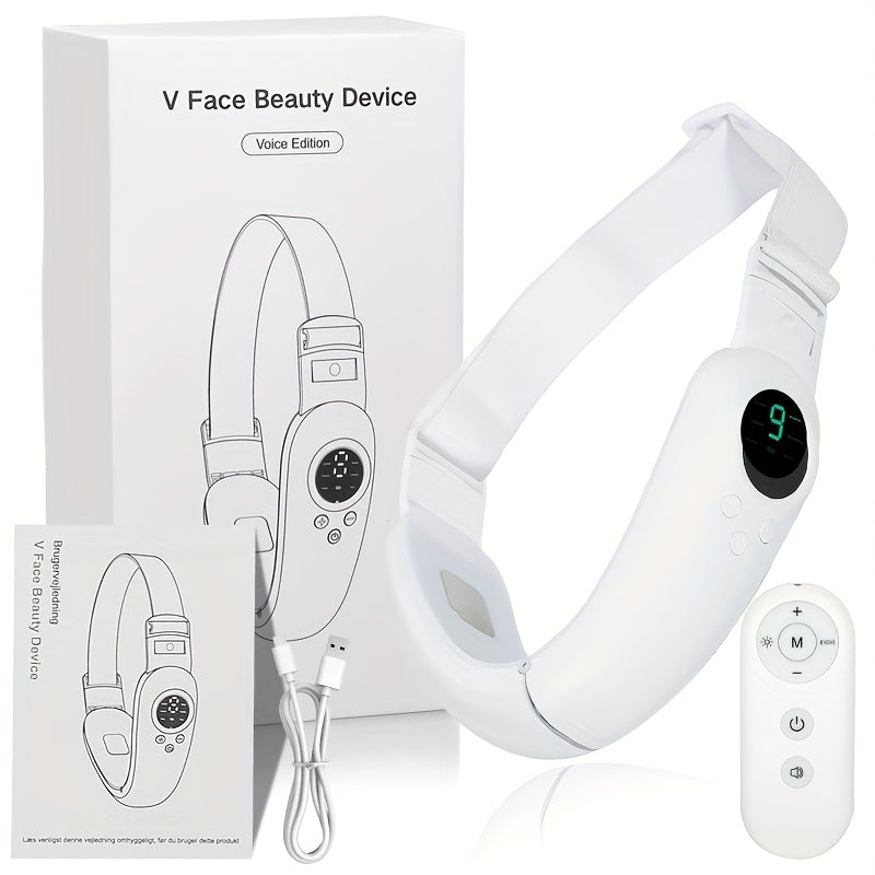 Ovozli masofadan boshqarish, ko'p funksiyali rejimni sozlash, USB orqali zaryadlash, qayta zaryadlanadigan 400mAh litiy polimer batareyasi, teri uchun portativ yuz massajeri bilan oq V-Face go'zallik qurilmasi