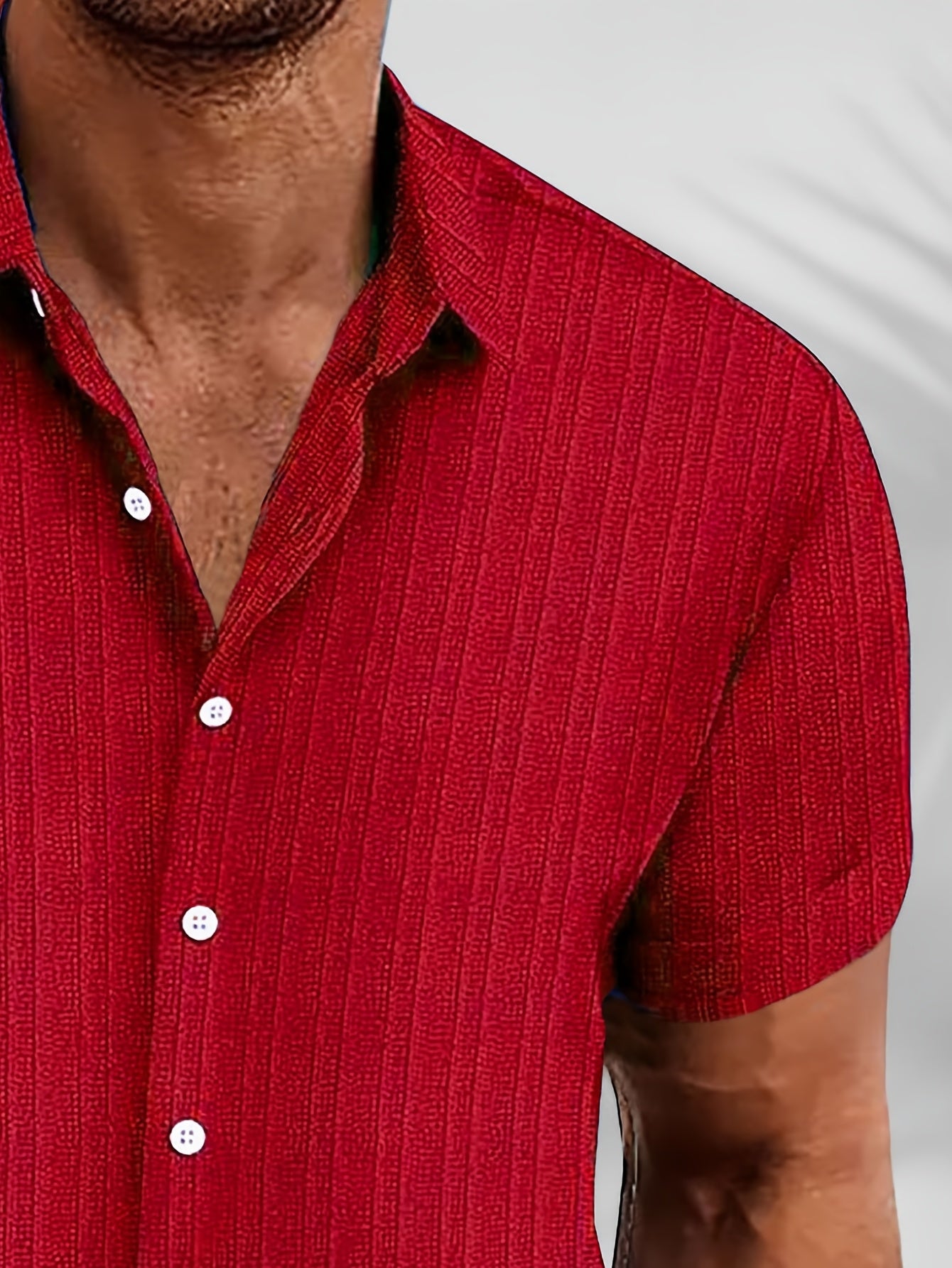 Men's Plus Size Blue Button-Up Shirt Casual Summer Lightweight Polyester Ribbed Texture