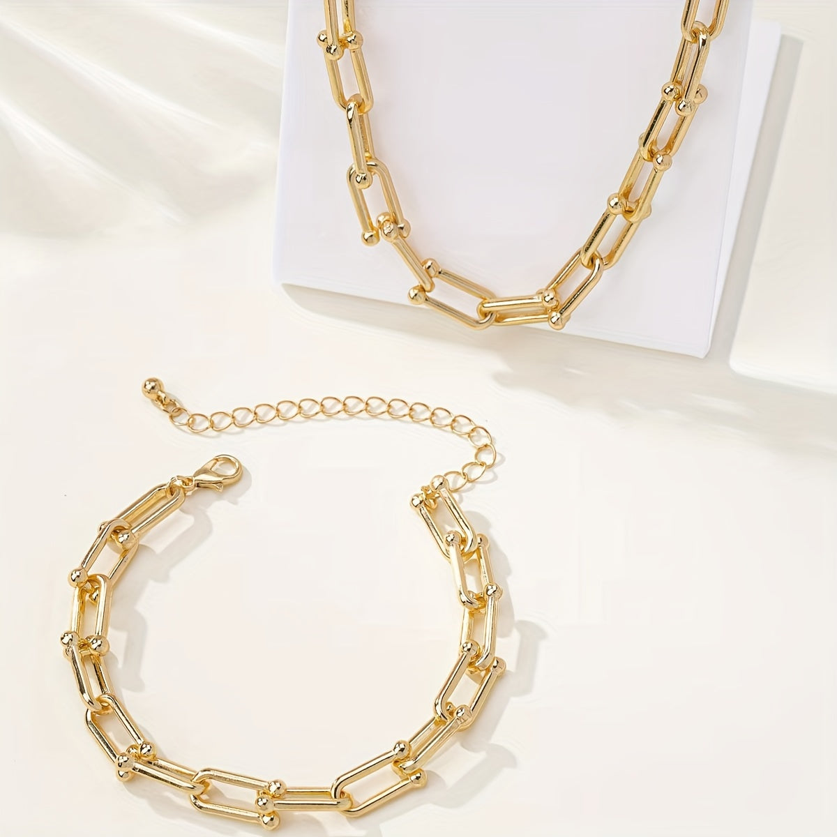 2-Piece U-Shaped Chain Necklace and Bracelet Set Zinc Alloy for Everyday or Night Out