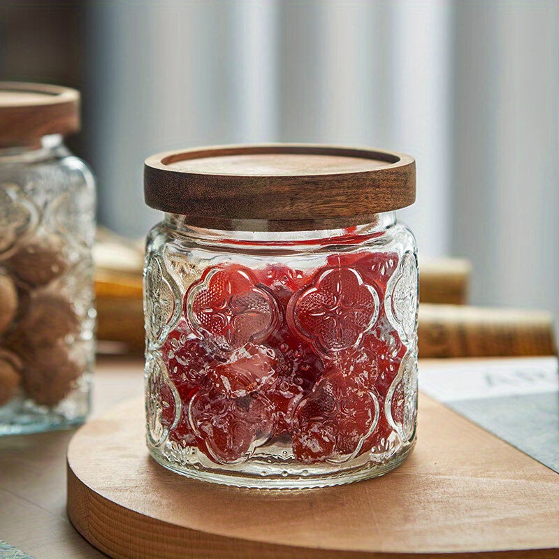 Tarro de almacenamiento de vidrio con tapa de bambú para té, café, azúcar, galletas, hermético