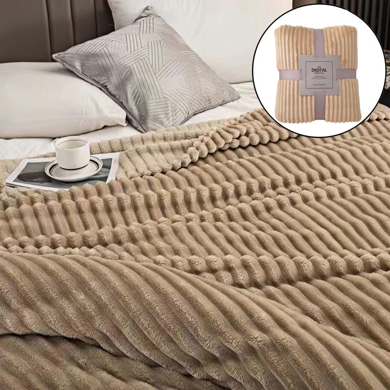 Faux Wool Throw Blanket Plush Warm Coral Fleece Plaid for Bed Couch