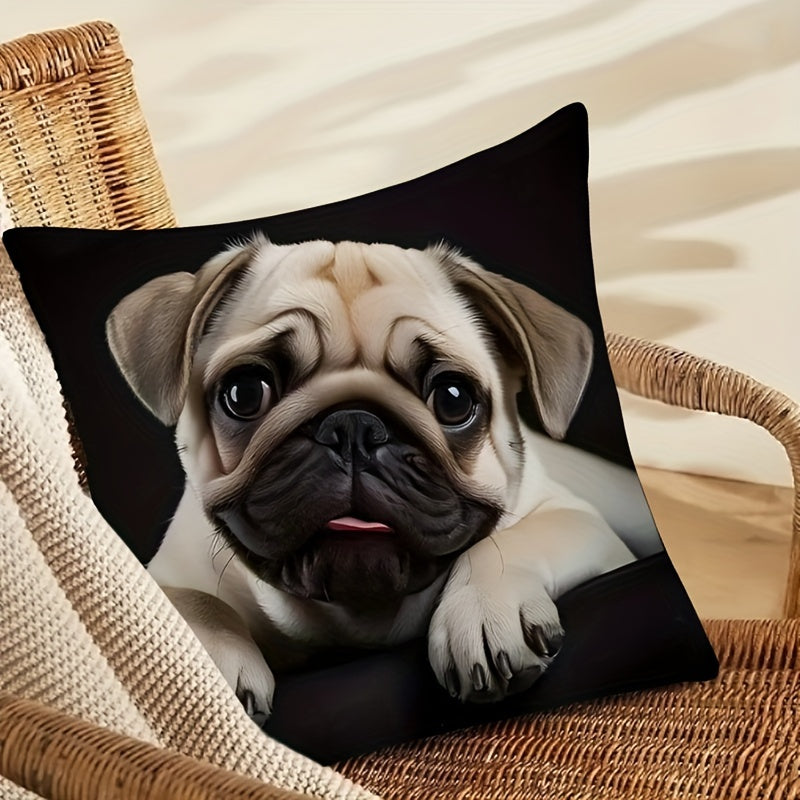 Double-Sided Pug Throw Pillow Cover 45cm Decorative Polyester Cushion Case for Living Room