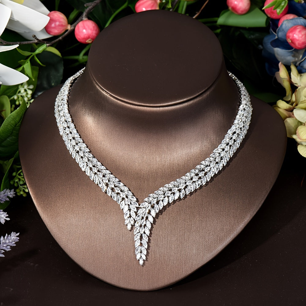 Elegant Leaf-Shaped Jewelry Set Zirconia 18K Gold Plated Copper Wedding Party Bridal