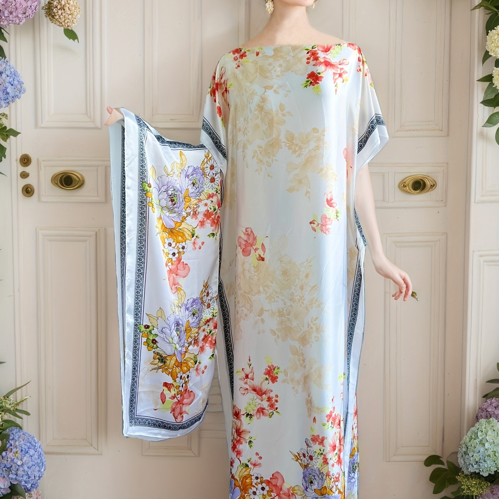 Платье женское большого размера с цветочным принтом и длинными рукавами батал для всех сезонов, повседневное