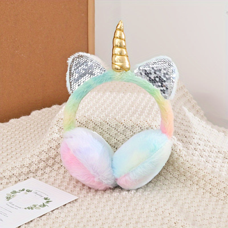 Unicorn Ear Warmers Fleece Winter Headband Sparkly Ears for Women