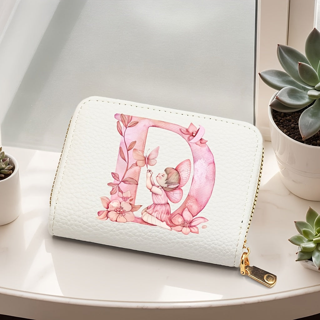 Tarjetero de mujer de cuero sintético, estilo acordeón delgado, con cierre de cremallera para monedas