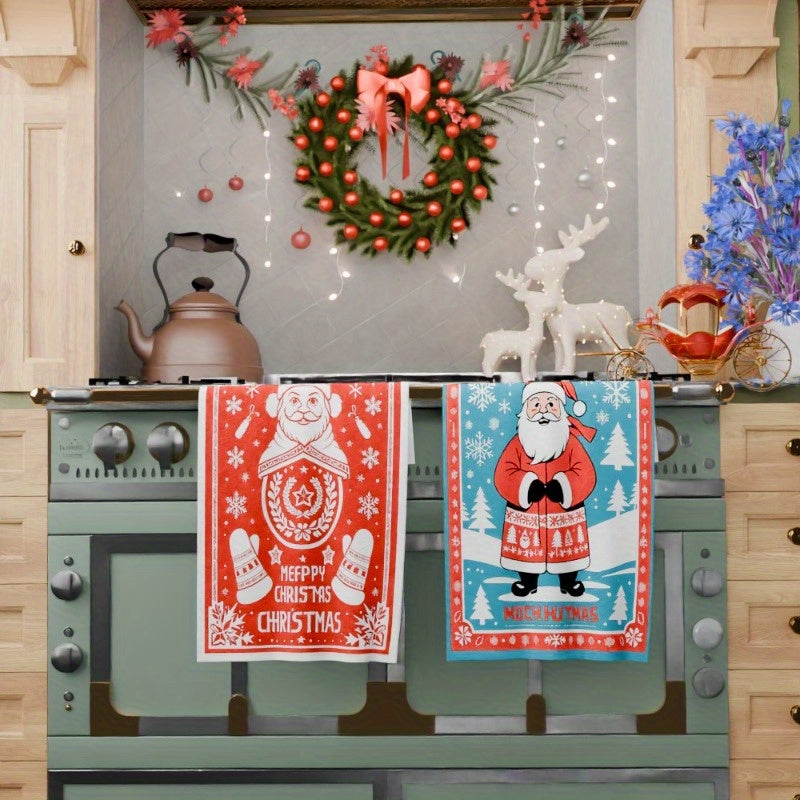 Set of 2 Christmas Wintertime Kitchen Towels 18x26 Inches Soft Festive Decor