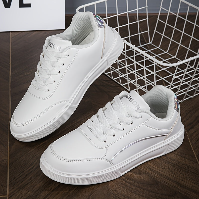 Women's White Sneakers with Gold Accents Low-Top Comfortable Casual Walking Shoes