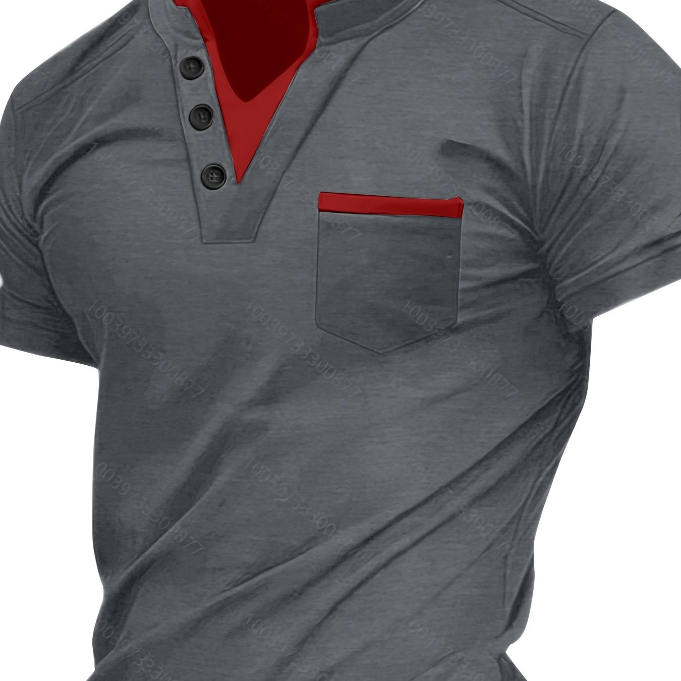 Erkaklar uchun klassik ko'k V-shaklidagi Henley ko'ylagi, ko'krak cho'ntagi bilan, polyester aralashmasidan tayyorlangan, yozgi norasmiy yoki ish kiyimlari uchun ideal, KATTA O'LCHAM, qisqa yeng, oddiy kesim